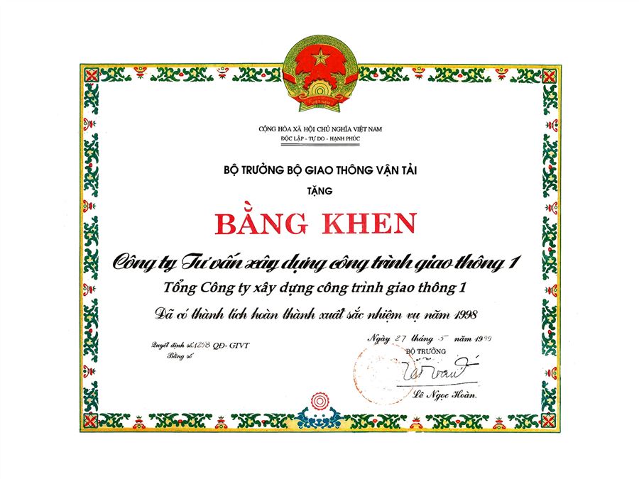  Bằng khen - Bộ Giao thông Vận Tải năm 1999