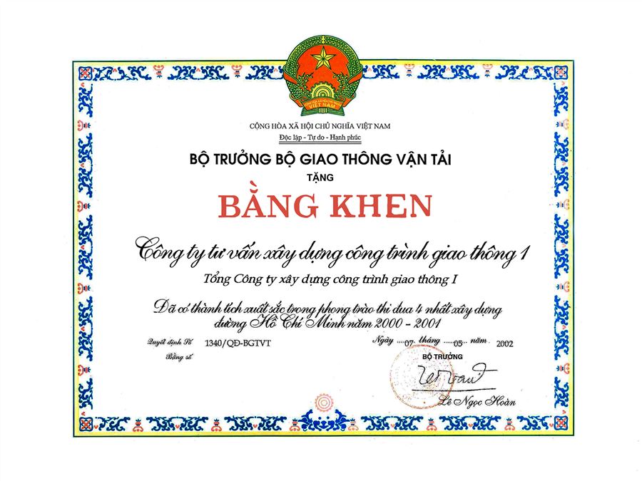  Bằng khen - Bộ Giao thông Vận Tải năm 2002