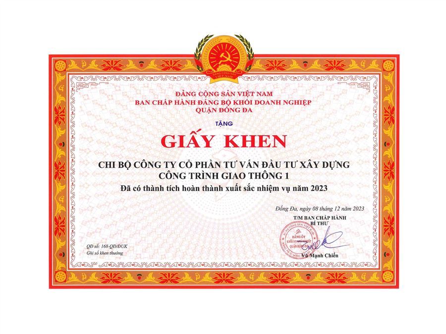  Giấy khen - Ban chấp hàng Đảng bộ Khối DN quận Đống Đa năm 2023